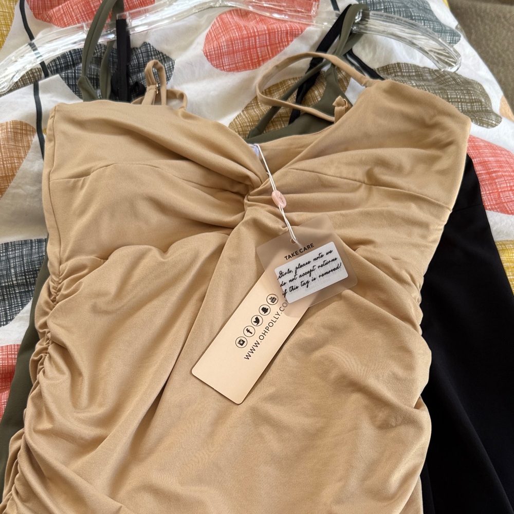 Tan Ruched Dress - Picture 1 of 4